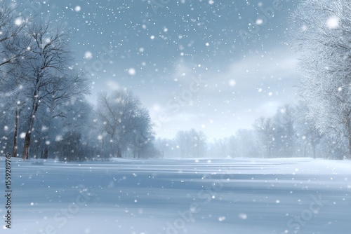 Snowfall Creates Tranquil Winter Landscape With Trees by the Water at Dusk