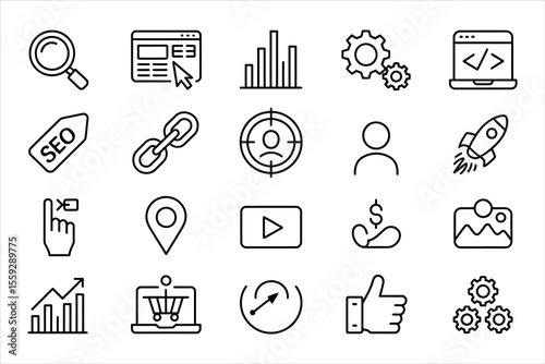 Collection of digital marketing and business icons silhouette