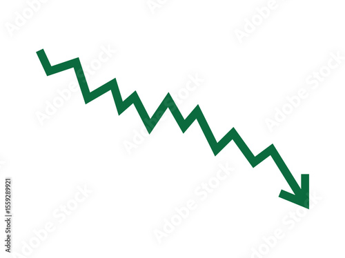 arrow suddenly rises and falls in a zigzag pattern. Crisis, recession, unemployment, stock market, investment, interest rate, digital currency, Trend Graph Illustrated with a Green Zigzag Line and 