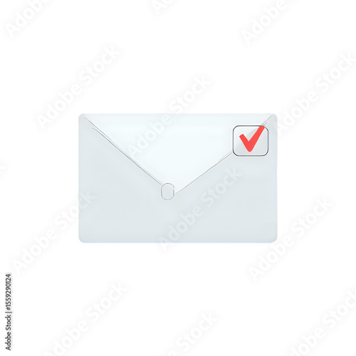 Confirmed Email: White Envelope with Red Checkmark Graphic