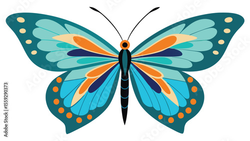 Beautiful butterfly with spread wings isolated on transparent background. Vector illustration.