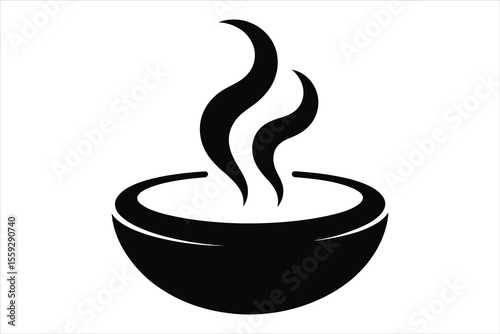 Abstract black silhouette of a steaming bowl of soup or broth