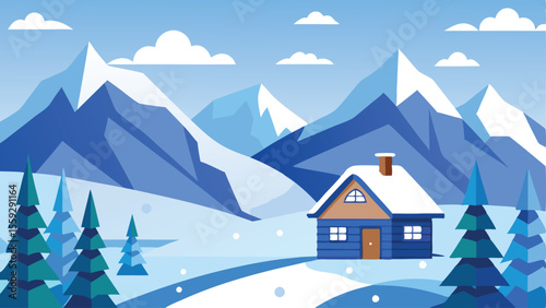 Winter wonderland with snowy mountains as a simple vector illustration.