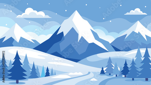 Winter wonderland with snowy mountains as a simple vector illustration.