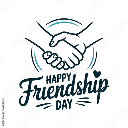 Minimalist and heartfelt Friendship Day illustration featuring a handshake between two hands with dynamic lines and elegant script typography, symbolizing unity and trust on a white background.

