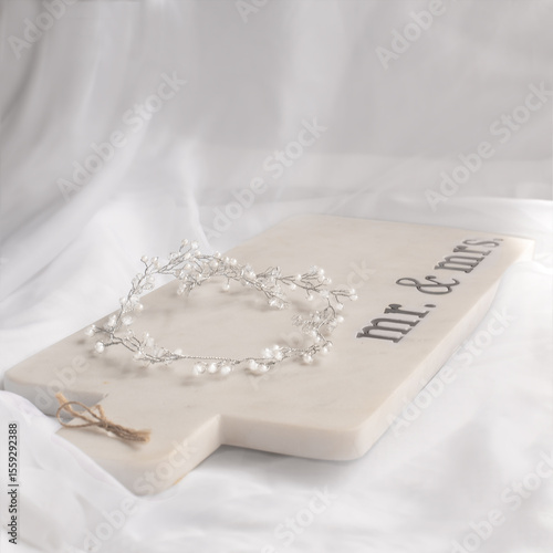 Wedding Hair piece jewelry Mr. and Mrs. 