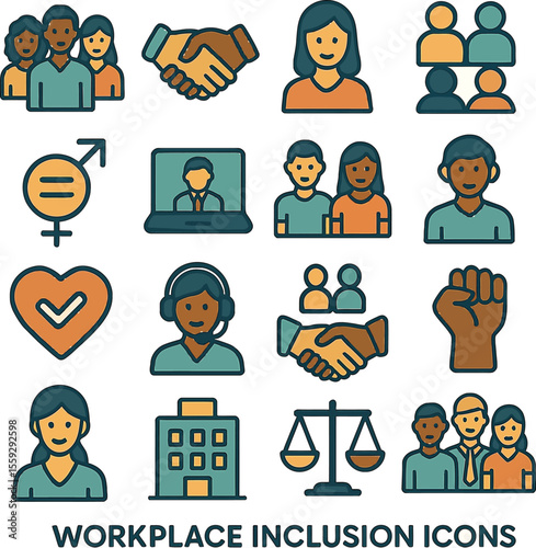 gender equality , workspace , remote work vector icons set 