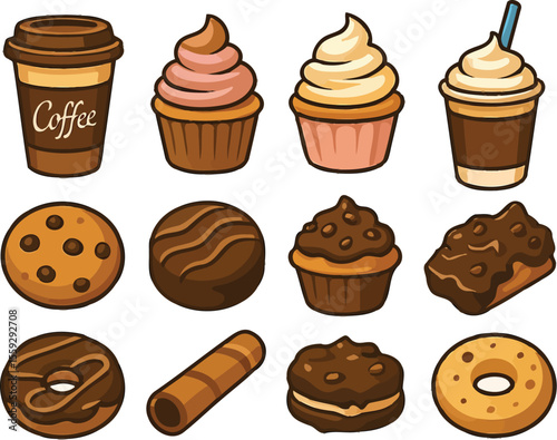 set of different icecreams ,  sweets & cakes vector icons 