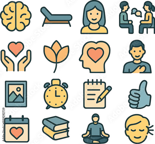  mindfulness and therapy vector  icons set