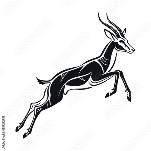 Elegant Springbok Antelope in Mid-Leap A Stunning Black and White Artistic Illustration