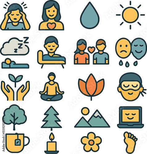 set of vector icons for your design , stress relief , emotional balance