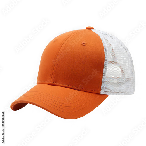 Orange and white baseball cap isolated on transparent background