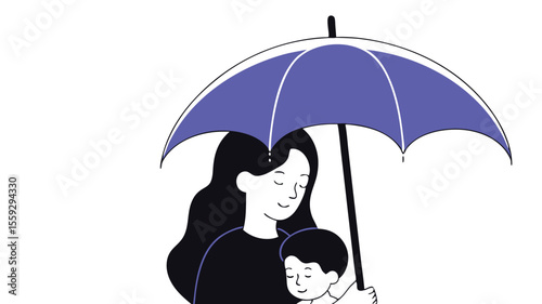 Mother and Son Under Umbrella – Vector Love Illustration
Parental Love in Rain – Adobe Illustrator Artwork
