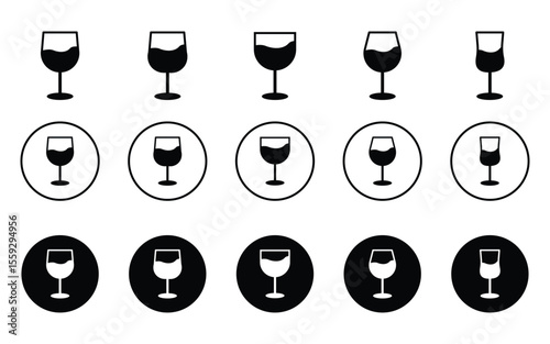 Wine Glass icon set, Set of wine and champagne glass, drinks glasses vector. perfect for bar menus, drink designs, wine labels.