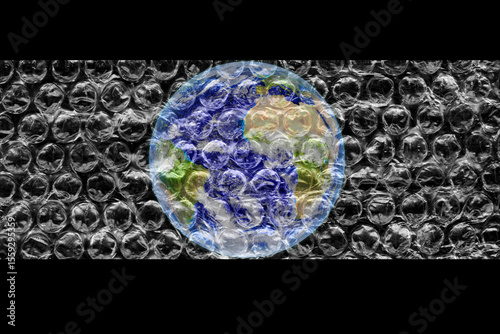 Fototapeta Naklejka Na Ścianę i Meble -  Earth in bubble wrap plastic concept of protecting earth, plastic pollution. Some elements from NASA.