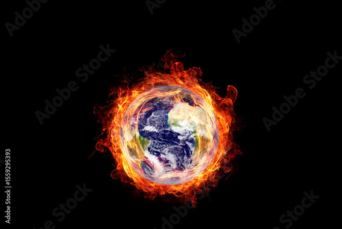 Fototapeta Naklejka Na Ścianę i Meble -  Earth burning in flames concept of global warming and catastrophe. This image elements furnished by NASA