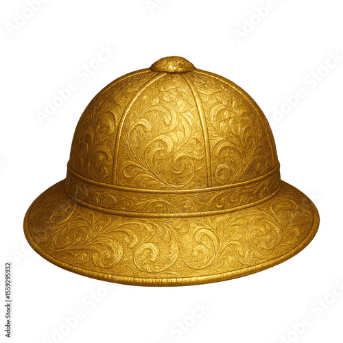 PNG Ornate golden pith helmet design.
