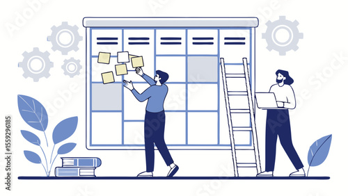 Collaborative Planning Session with Sticky Notes and Laptop.