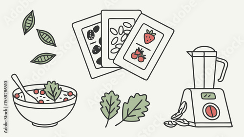 Healthy Food Preparation with Seeds Berries and Leaves.