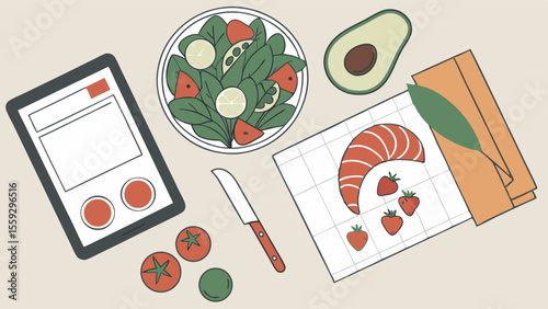 Healthy Meal Prep Tablet Recipe Salmon Salad and Avocado.