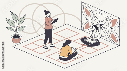 Three Women Working Remotely in Social Distancing.