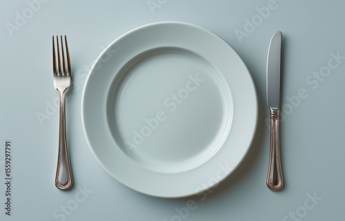 Highlighting food insecurity with an empty plate and utensils on a neutral background