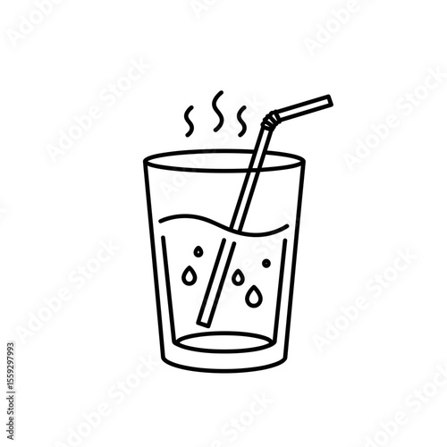 Hot glass of water with straw icon in line style