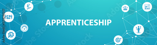 Apprenticeship banner. concept icons of school, study, profession, skills, performance, career, motivation and goals icons simple vector