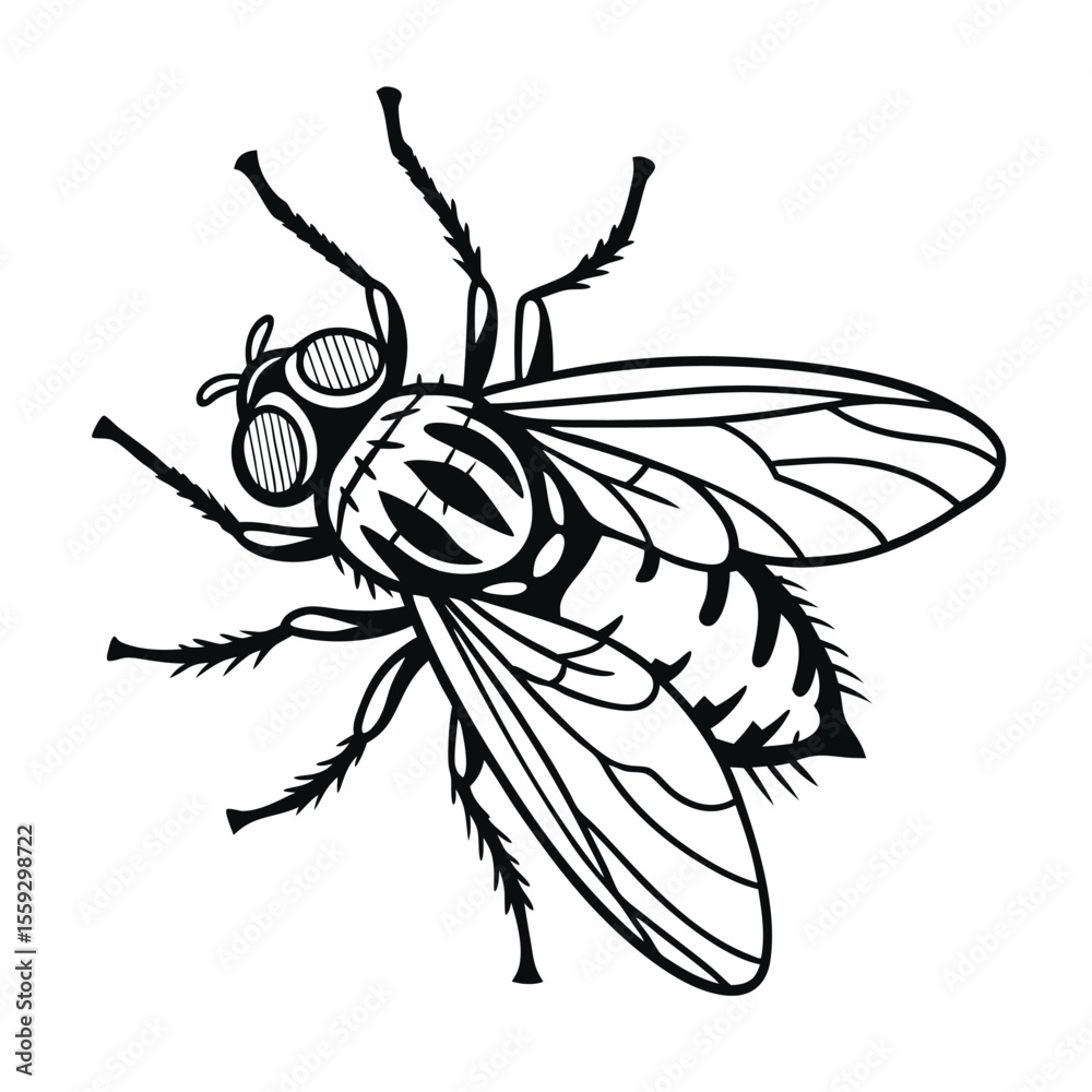 Fototapeta premium Detailed Line Art Illustration of a Fly A Stunning Black and White Drawing of Insect Anatomy