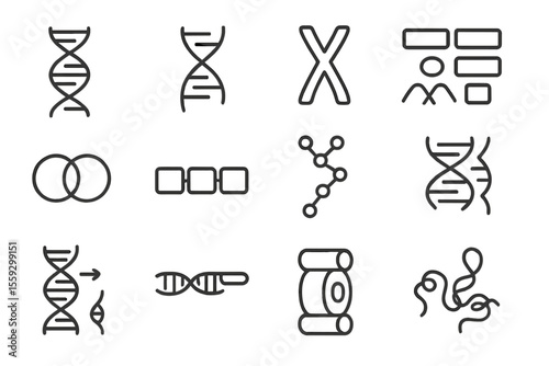 Genetic and molecular structure symbols in a gray grid pattern