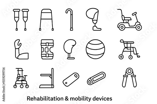 Rehabilitation and mobility devices icons for accessibility and support
