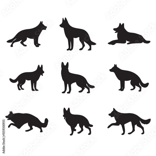 A set of German shepherd dog breed silhouette on white background Vector