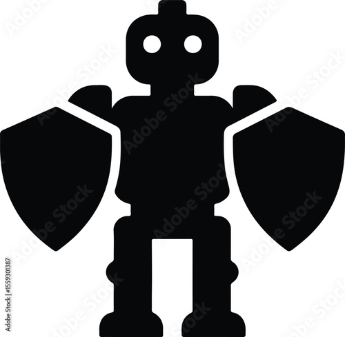 Silhouette cartoon robot character design holding shield vector Illustrator