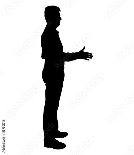 Tableau sur toile Silhouette of a standing businessman extending his hand for a handshake