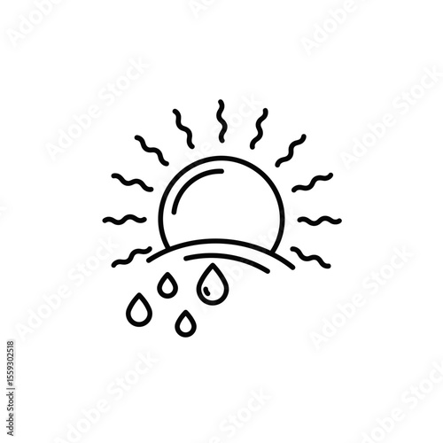 Hot sun and evaporating drops line icon illustration