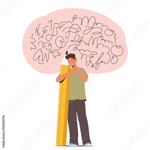 Boy student suffering from difficulties in writing struggling with dysgraphia mental disorder