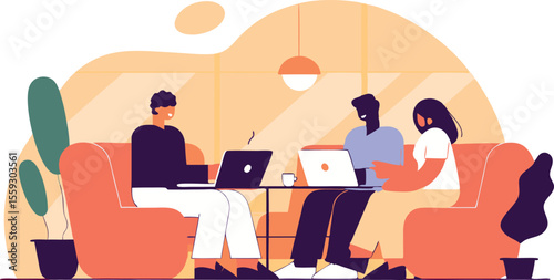 vector illustration of a team working in modern coworking space