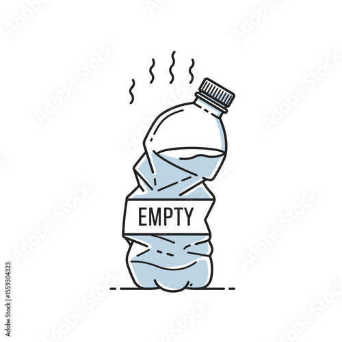 Empty plastic water bottle with heat waves icon