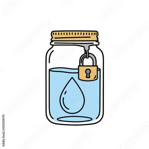Water jar with lock icon symbolizing scarcity