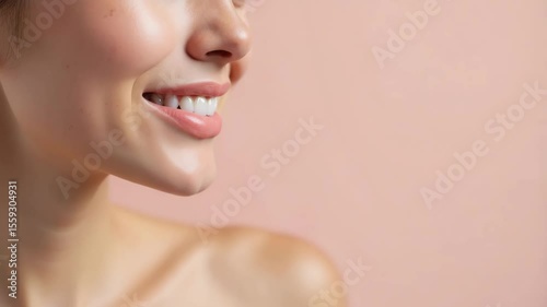Close up of smiling woman with healthy skin and perfect teeth.  Portrait shows radiant smile, healthy gums, and flawless complexion. Image is perfect for dental clinic advertising,