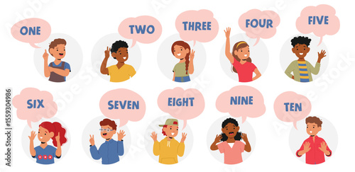 Bubble portraits of cute preschool children counting from one to ten with joy and fun isolated set