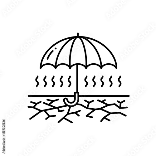Umbrella protecting cracked soil from heatwaves icon