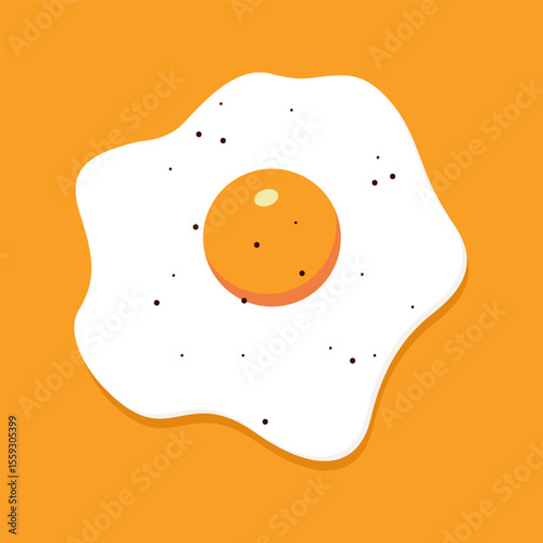 Illustration of a single egg omelette on a yellow background. Vector. Food illustration