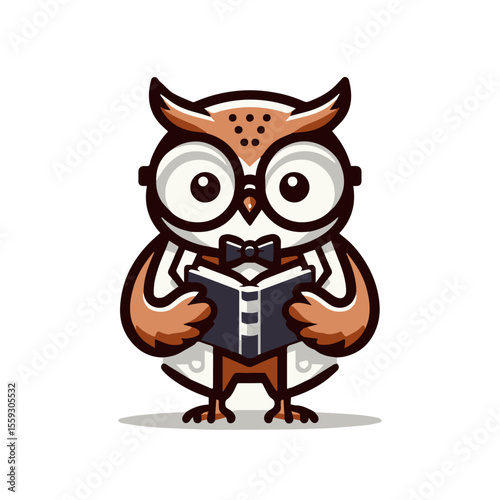 An owl librarian wearing spectacles, Cute Vector Mascot