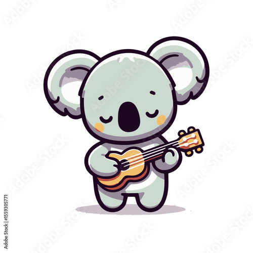 A koala musician playing a tiny ukulele, Cute Mascot