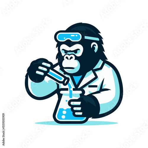 A gorilla scientist mixing chemicals, Vector Mascot