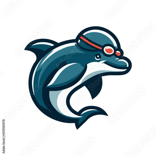 A dolphin swimmer wearing goggles, Cute Vector Mascot, 100% Vector & Editable