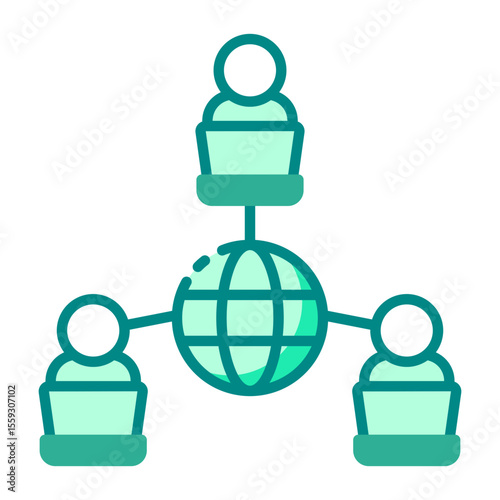 teamwork green filled line icon for digital project and remote task share