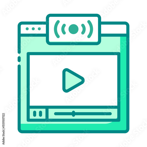 video stream green filled line icon for online play and media watch