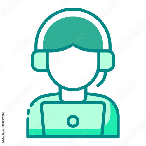 support green filled line icon for user call and online service guide